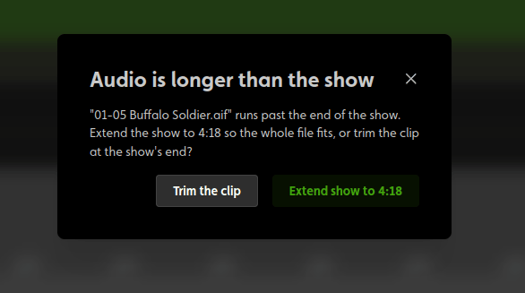 Audio Extend Show Dialog